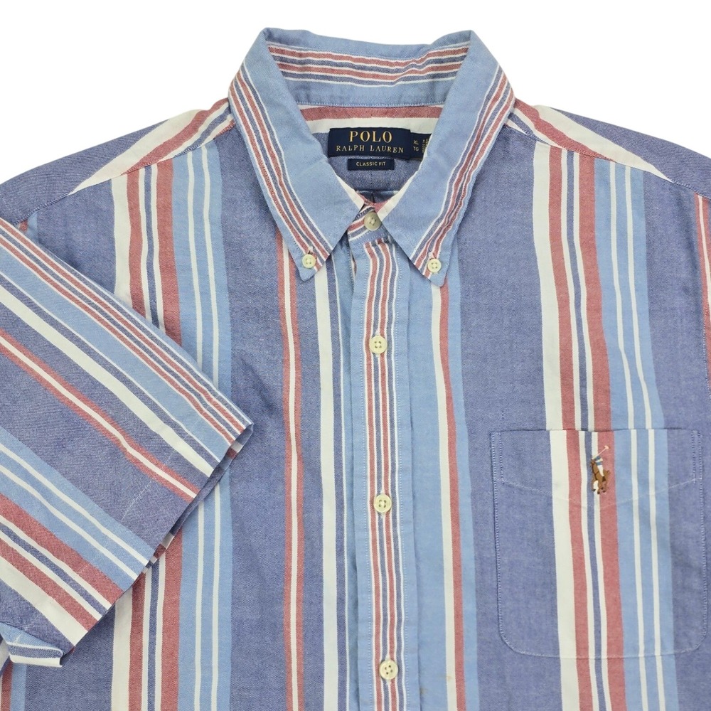 Polo Ralph Lauren Classic Fit Button Down Shirt Mens XL Blue Striped Flesh Pony